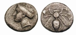 Ancient Coin From Crete - Honey Bee and Persephone 300 BC